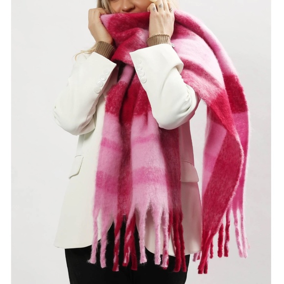 Cozy Hot Pink Plaid fringe Scarf